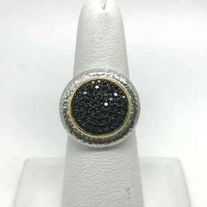 Round Plateau Black Spinel Stones Ring Sterling Silver Size 7